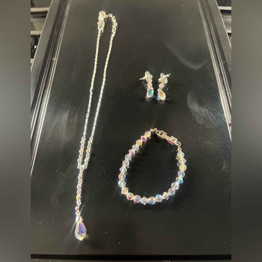 Givenchy Silver Necklace Set with Iridescent Crystals